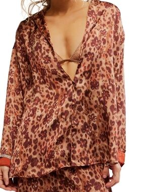 Free People Dreamy Leopard Satin Top Size L Intimately FP